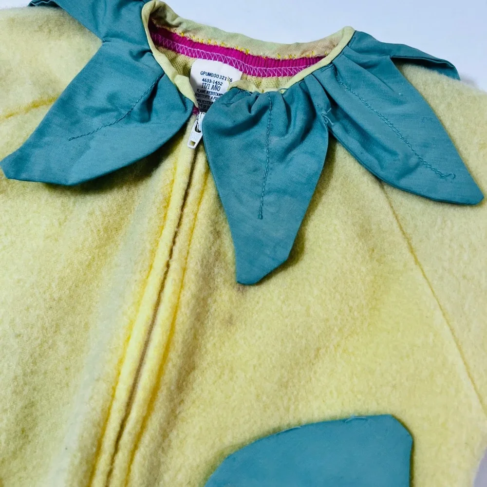 Vintage Baby Flower Costume 12M Yellow Fleece Footie Bodysuit Hat Set‎